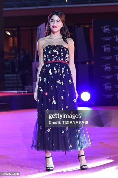 Argentinian singer and actress Martina Stoessel poses before the premiere of the movie Tini - La Nuova Vita Di Violetta , on april 29,2016 in Rome. /...