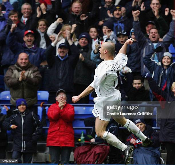 Stelios of Bolton celebrates the third goal during the FA Barclays Premiership match between Bolton Wanderers and Fulham at The Reebok Stadium on...