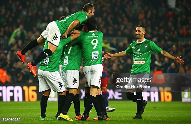 December 02 - SPAIN: Villanovense players celebration during the match against FC Barcelona and CF Villanovense, corresponding to the round 4 of the...