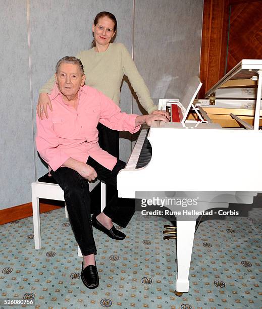 Musician Jerry Lee Lewis and daughter Phoebe Lewis attend a press conference to launch his European Tour at Royal Garden Hotel, in London.