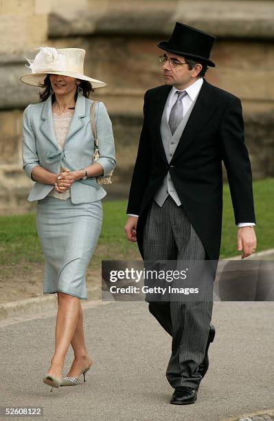 Rowan Atkinson and his wife attend the Service of Prayer of Dedication following the marriage of TRH Prince Charles and The Duchess Of Cornwall,...