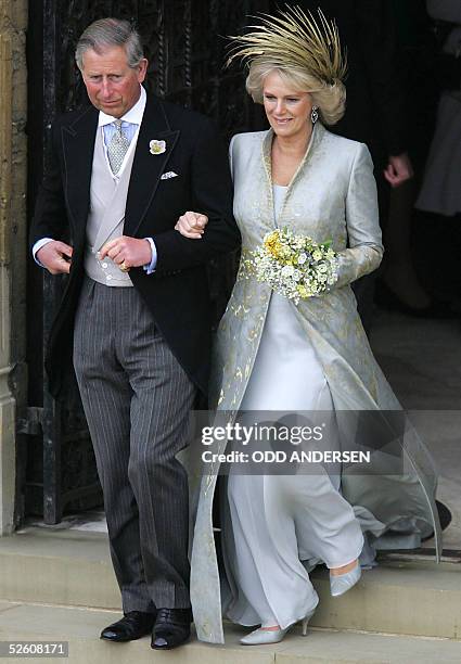 United Kingdom: Prince Charles and the Duchess of Cornwall, formerly Camilla Parker Bowles, walk from St George's Chapel at Windsor Castle 09 April...