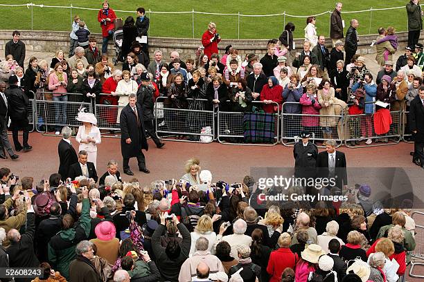 Prince Charles and his wife The Duchess Of Cornwall, Camilla Parker Bowles meet the crowd following the Service of Prayer and Dedication after their...