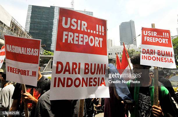 Dozens of students held demonstration in front of Freeport Indonesia Office at Rasuna Said Street-Jakarta, November 2015. Freeport Indonesia still in...