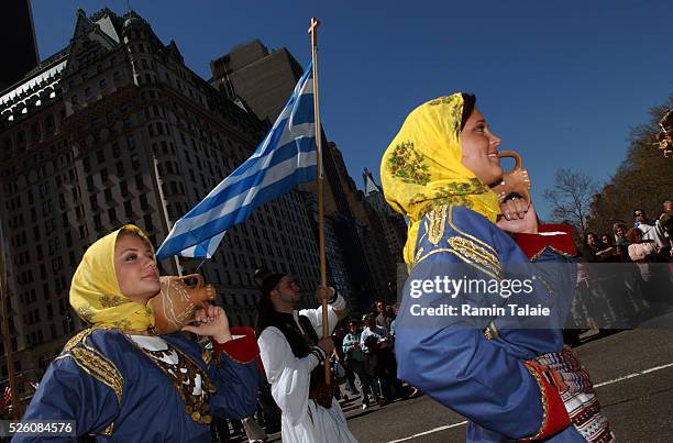 Greek-Americans march on Fifth Avenue during the 74th Annual Greek Independence Day parade, April 10, 2005 in New York.