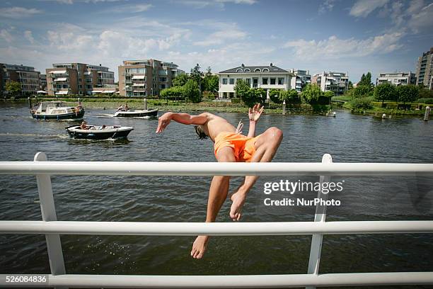 Blue heron is seen breathing excessively trying to comfort himself from the heavy moist air. People are seen enjoying the increasingly warm weather...