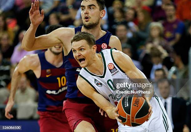 February 12- SPAIN: Renaldas Seibutis and Tomas Satoransky during the match between FC Barcelona and Zalgiris Kaunas, corresponding to que week 7 of...