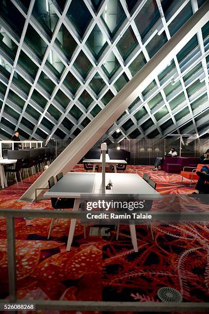 Study station at Seattle Public Library's central branch, designed by Dutch architect Rem Koolhaas of OMA . Opened in 2004, Seattle Public Library...