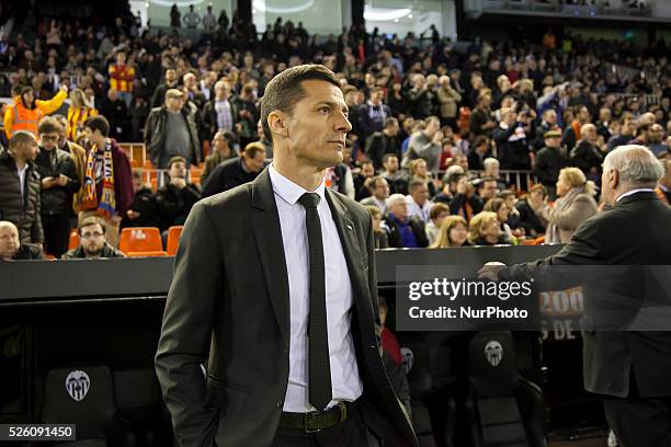 Constantin Galca coach of Espanyol during the match between Valencia CF vs RCD Espanyol, for the day 24 of LFP game, played at Mestalla Stadium on...