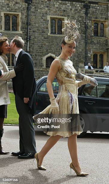 Tara Palmer-Tomkinson arrives at Galilee Porch to attend the Service of Prayer and Dedication following the marriage of TRH Prince Charles and The...