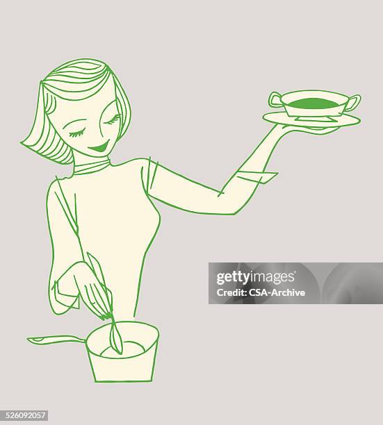 woman cooking - chili con carne stock illustrations