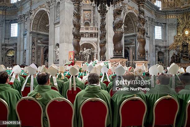 Cardinals attend a mass for the opening of the synod on the family on October 4, 2015 at St Peter's basilica in Vatican. Pope Francis opened a...