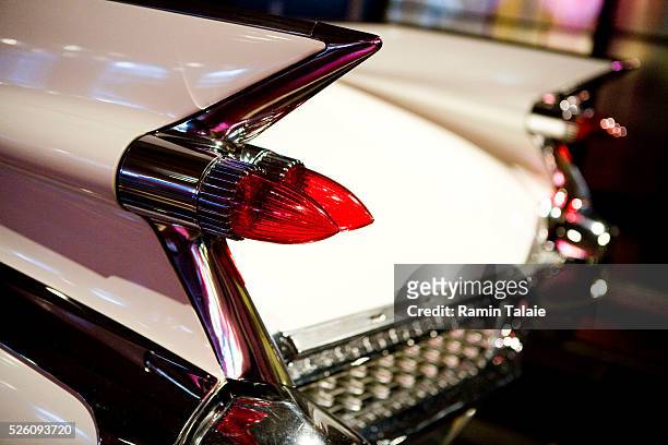The tail fin and backlights of a 1959 Cadillac Eldorado on display at the Henry Ford Museum in Dearborn.