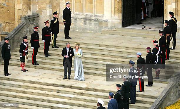 Prince Charles, the Prince of Wales, and his wife Camilla, the Duchess Of Cornwall, leave the Service of Prayer and Dedication following their...