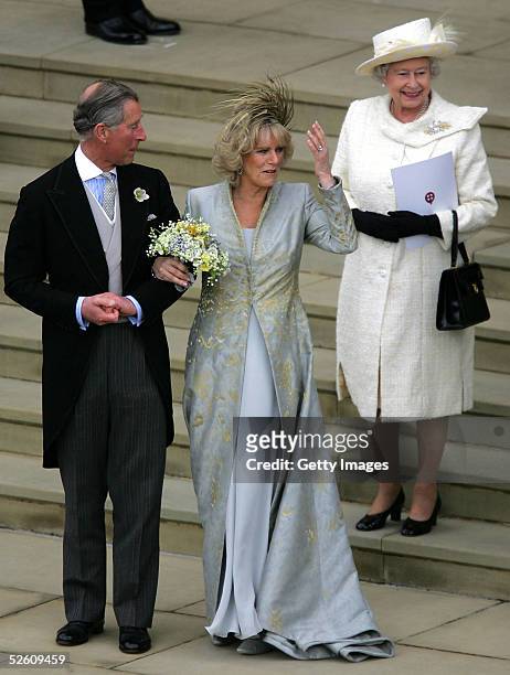 Prince Charles, the Prince of Wales, his wife Camilla, the Duchess Of Cornwall, and his mother HM Queen Elizabeth II, The Queen, leave the Service of...