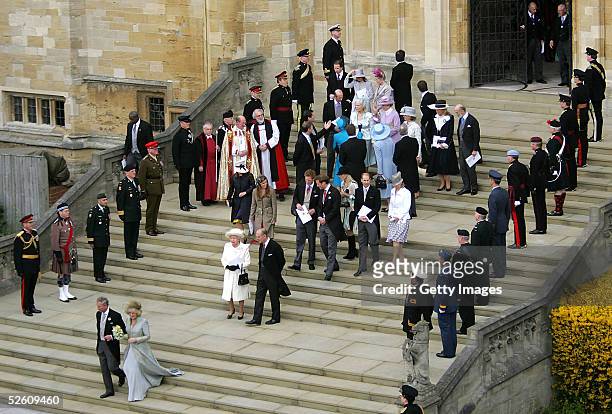 Prince Charles, the Prince of Wales, his wife Camilla, the Duchess of Cornwall, and the royal family are seen after the Service of Prayer and...