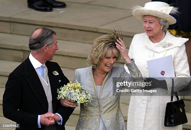 Prince Charles, the Prince of Wales, his wife Camilla, the Duchess Of Cornwall, and his mother HM Queen Elizabeth II, The Queen leave the Service of...