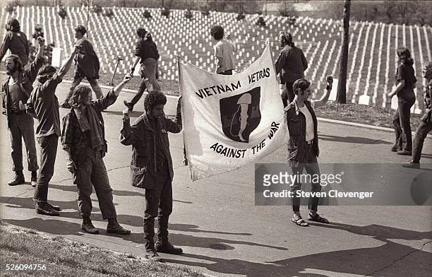 Viet Nam Veterans Against the War demonstrate against the war in Arlington National Cemetery.