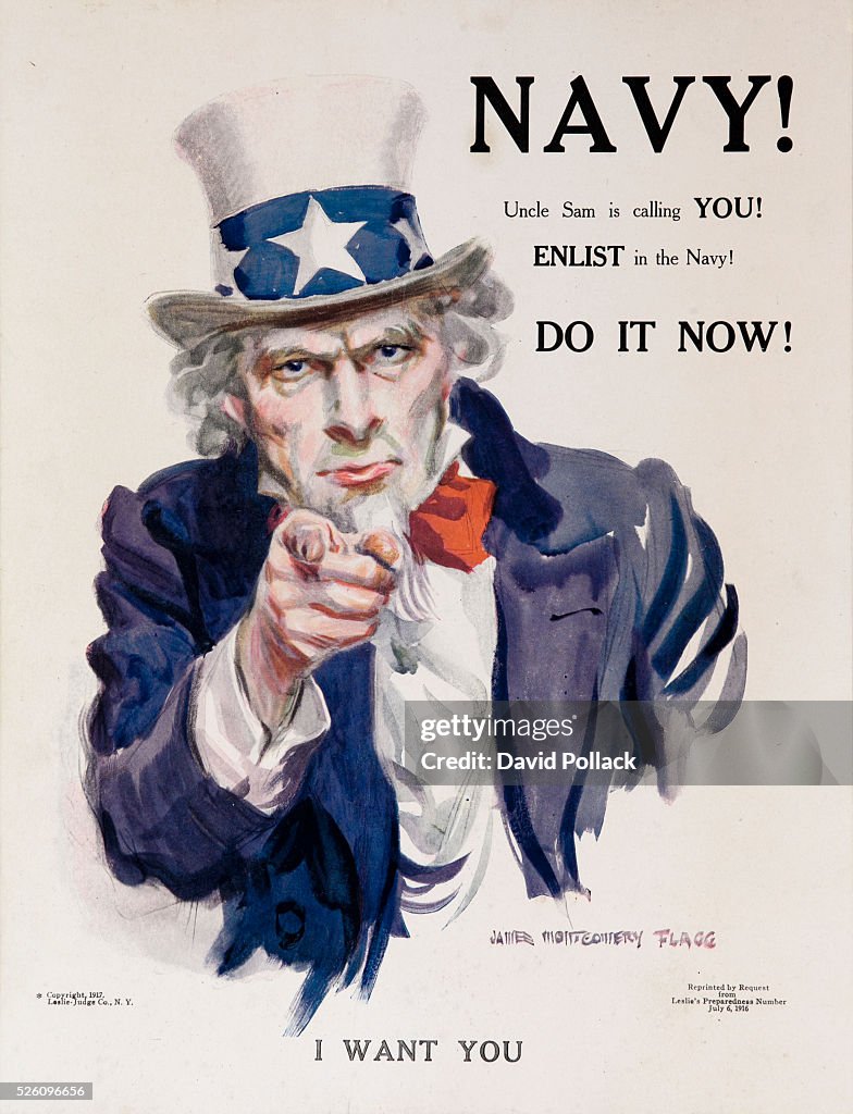 NAVY! Uncle Sam Is calling YOU! American WWI Recruiting Poster