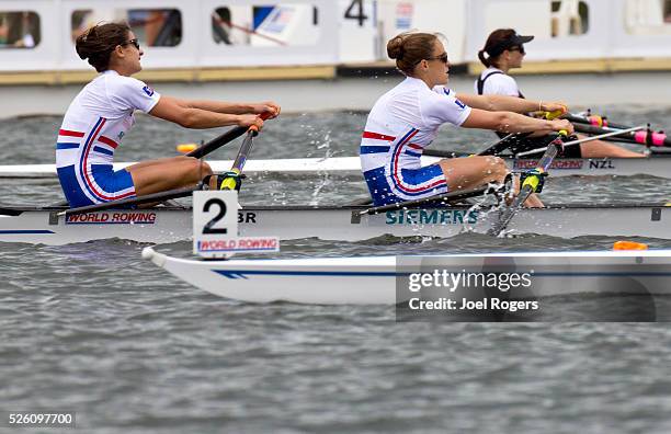 Rowing, Great Britain Lightweight women's double, Hester Goodsell, Sophie Hosking, stroke, LW2x, semifinal, November 3 2010 FISA World Rowing...