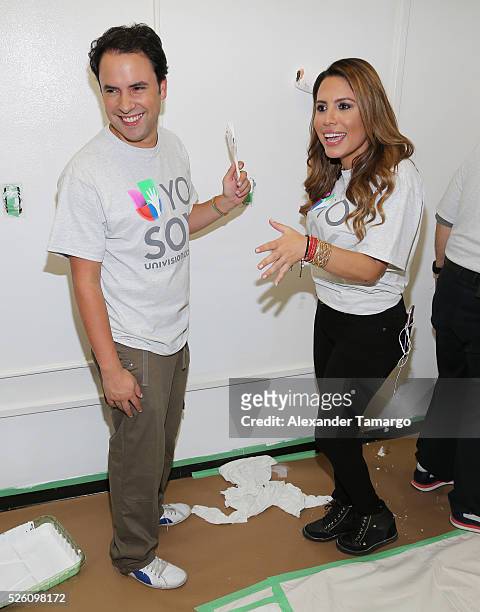 Alejandro Berry and Lindsay Casinelli are seen during Univision's Media Centers/Week of Service at Ruben Dario Middle School on April 29, 2016 in...