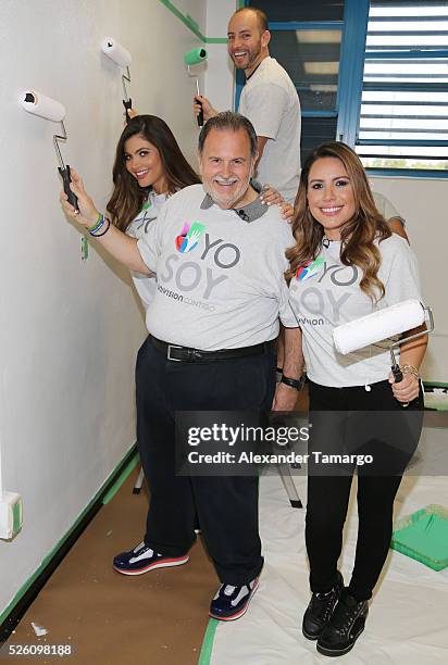 Chiquinquira Delgado, Raul de Molina and Lindsay Casinelli are seen during Univision's Media Centers/Week of Service at Ruben Dario Middle School on...