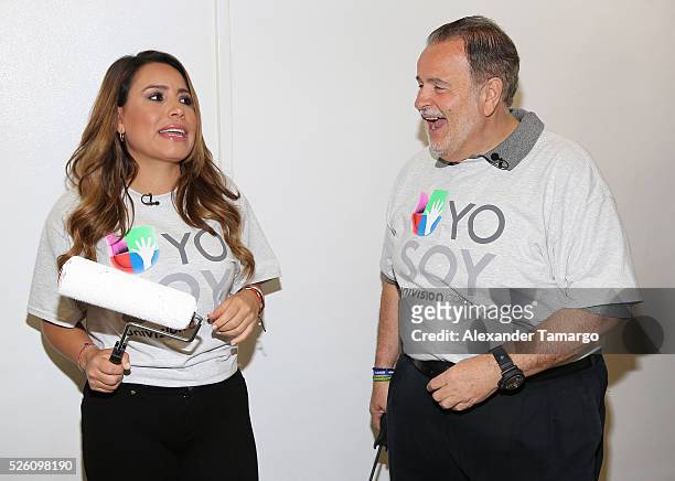 Lindsay Casinelli and Raul de Molina are seen during Univision's Media Centers/Week of Service at Ruben Dario Middle School on April 29, 2016 in...