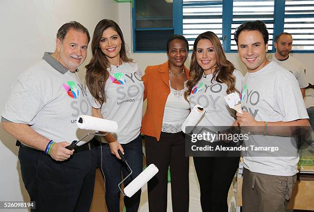 Raul de Molina, Chiquinquira Delgado, Ruben Dario school principal, Lindsay Casinelli and Alejandro Berry are seen during Univision's Media...