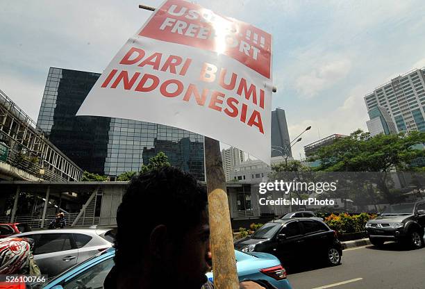 Dozens of students held demonstration in front of Freeport Indonesia Office at Rasuna Said Street-Jakarta, November 2015. Freeport Indonesia still in...