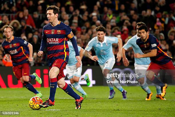 Leo Messi and Luis Suarez penalti goal style Johan Cruyff during the match between FC Barcelona and Real Club Celta de Vigo, corresponting to the...