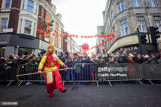 British Chinese celebrate Chinese New Year with dragon and lion dance performance in Chinatown of London. The celebration attracts thousands of...