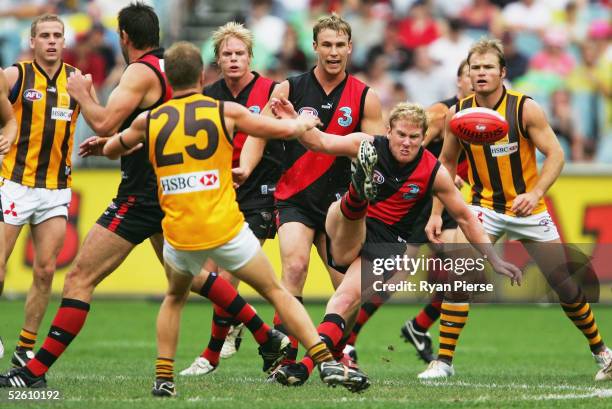 Jason Johnson for the Bombers in action during the round three AFL match between the Essendon Bombers and the Hawthorn Hawks at the M.C.G. On April...