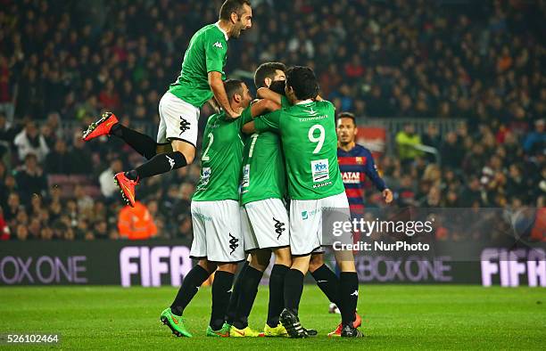 December 02 - SPAIN: Villanovense players celebration during the match against FC Barcelona and CF Villanovense, corresponding to the round 4 of the...