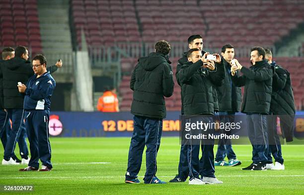 December 02 - SPAIN: Villanovense players made selfies during the match against FC Barcelona and CF Villanovense, corresponding to the round 4 of the...