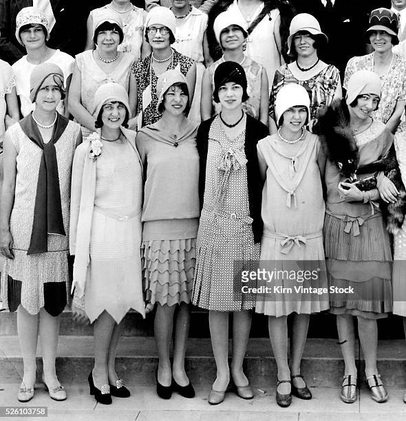Group of high school flapper girls pose for formal portrait, ca. 1925