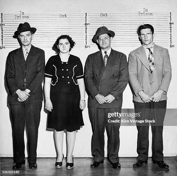 Line up of four criminals, ca. 1945