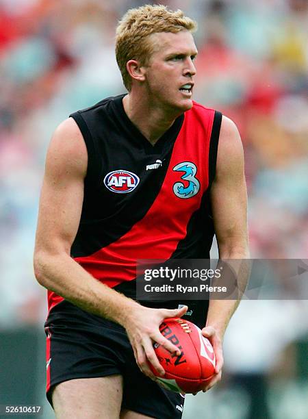 Dustin Fletcher for the Bombers ini action during the round three AFL match between the Essendon Bombers and the Hawthorn Hawks at the M.C.G. On...