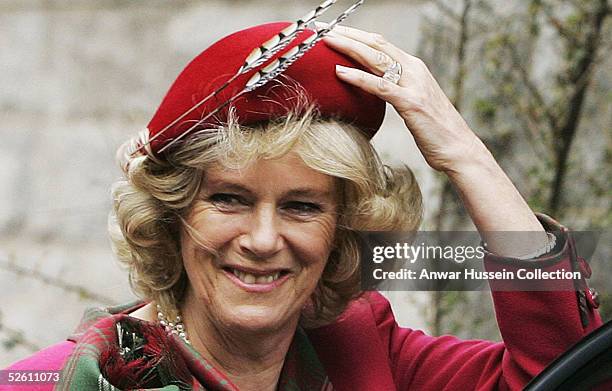 The Duchess Of Cornwall, Camilla Parker Bowles attend Sunday church service on the first day of their honeymoon, at Crathie Church, Balmoral on April...