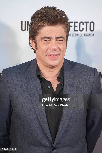 Benicio del Toro attends 'Un Dia Perfecto' photocall at Villamagna Hotel on August 25, 2015 in Madrid, Spain.