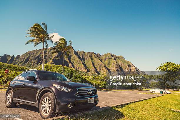 クアロアパーク（ハワイ、オアフ島）。車の駐車場 - クアロア公園 ストックフォトと画像