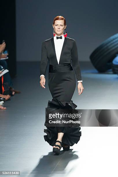 Bimba Bose showcases designs by David Delfin on the runway at the Davidelfin show during Mercedes-Benz Fashion Week Madrid Spring/Summer 2016 at...