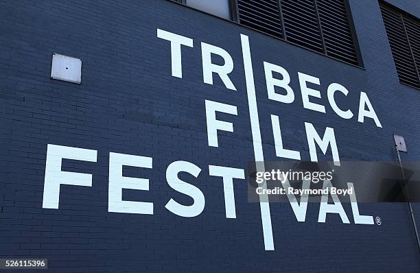 Tribeca Film Festival signage in Tribeca in New York, New York on April 15, 2016.