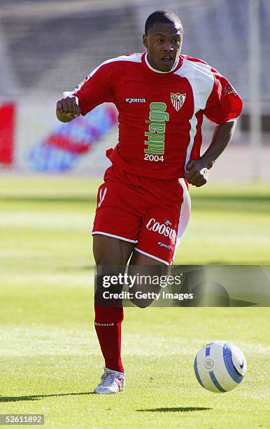 Julio Cesar Baptista of Sevilla in action during the La Liga match between RCD Espanyol and Sevilla CF, at the Lluis Companys stadium on April 10,...