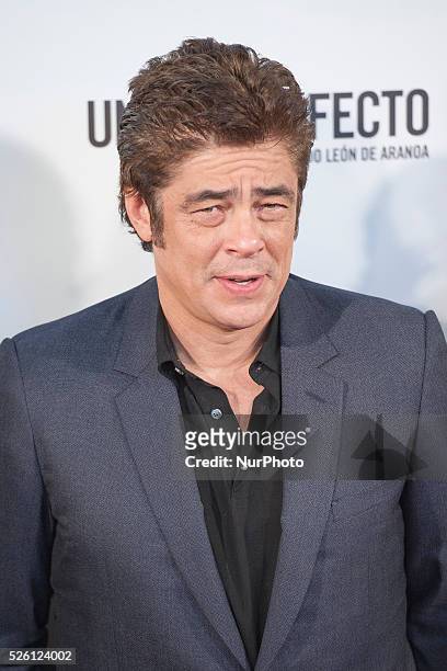 Benicio del Toro attends 'Un Dia Perfecto' photocall at Villamagna Hotel on August 25, 2015 in Madrid, Spain.