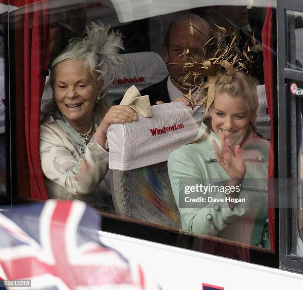 Laura Parker Bowles and the Duke and Duchess of Kent wave to the crowd following the Service of Prayer and Dedication after the marriage of HRH...