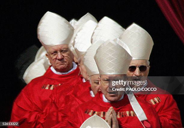 Picture taken 08 April 2005 during the funeral ceremony of Pope John Paul II shows Austrian Cardinal Christoph Schoenborn leading other Cardinals as...
