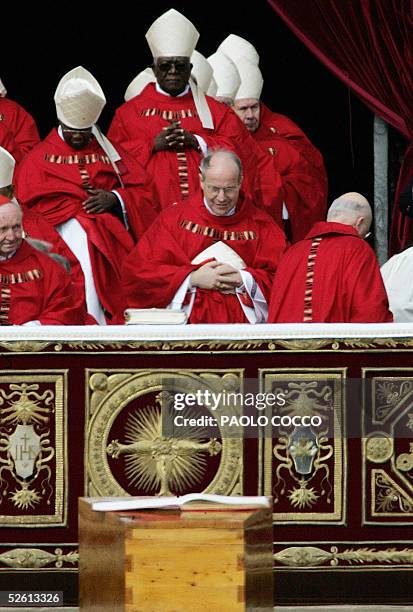 Picture taken 08 April 2005 during the funeral ceremony of Pope John Paul II shows Austrian Cardinal Christoph Schoenborn leading other Cardinals as...