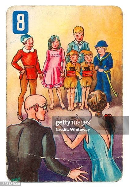 peter pan and wendy pepys playing card 1930s - 1930 1939 stock pictures, royalty-free photos & images