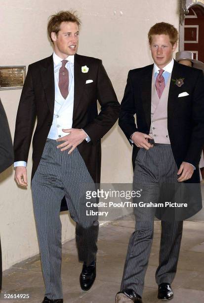 Prince William and his brother Prince Harry attend the civil ceremony marriage of their father, HRH Prince Charles, the Prince of Wales, and Camilla...