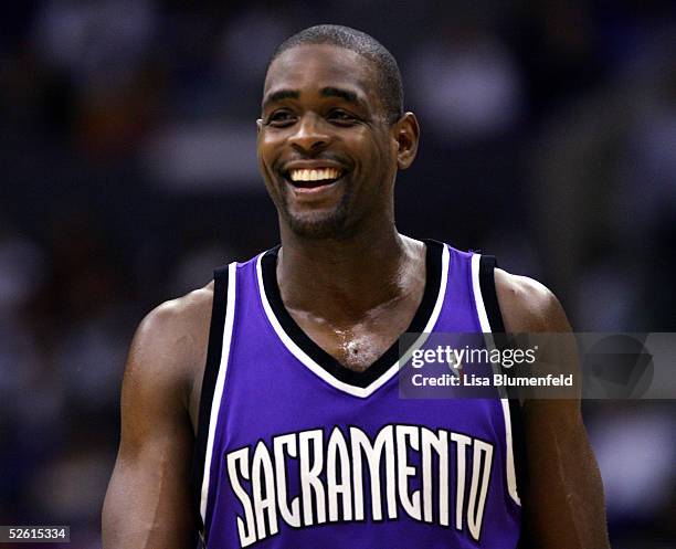 Chris Webber of the Sacramento Kings laughs on the court during the game against the Los Angeles Clippers on January 17, 2005 at Staples Center in...